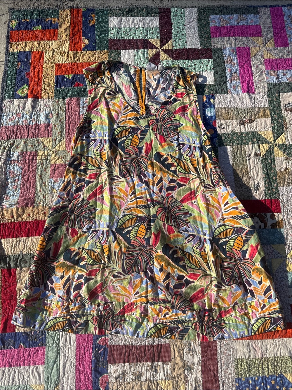 Tropical Leaf Print Linen Sundress